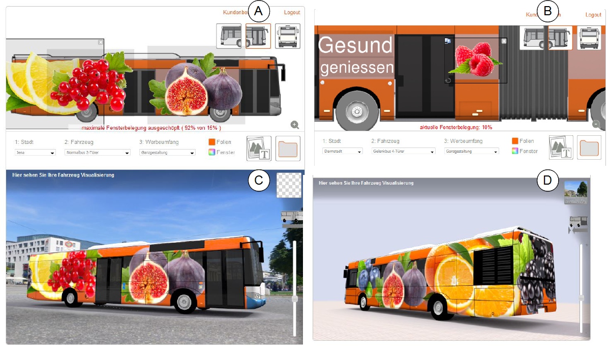 der 2D und 3D Bereich des Buskonfigurators