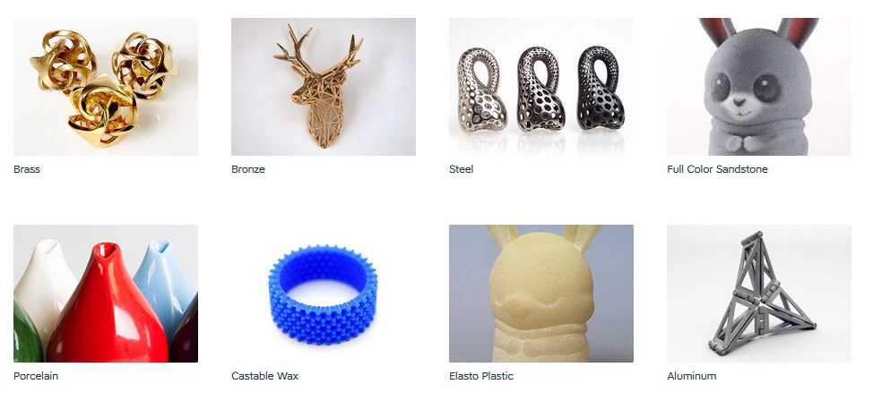 Shapeways Materialien (8 von 16 angebotenen Materialien für 3D Printing)