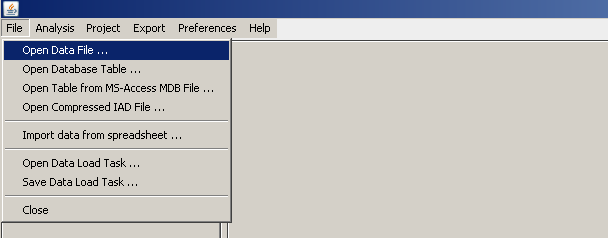 main menu item 'open data file'